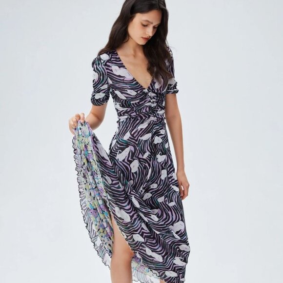 DVF Koren Reversible Mesh Midi Dress XXS Diane von Furstenberg Orchid Print - Picture 3 of 8